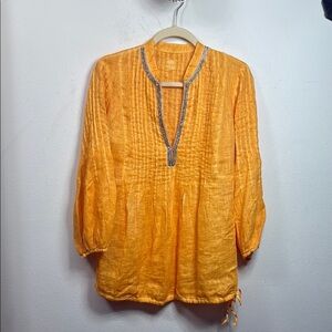 (R) 120% Lino, Embellished Orange Top, size L/44 M
